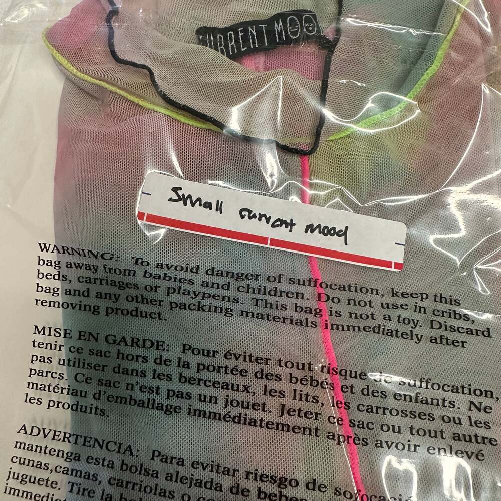 Current Mood Pastel Rainbow Sheer Mesh Lettuce Edge Mock Neck Top - Picture 4 of 4